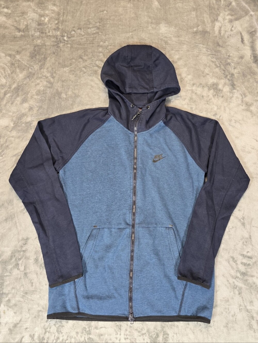 Nike Tech Full Zip Fleece Hoodie Sz XL Fits Large Blue Navy Colorblock European